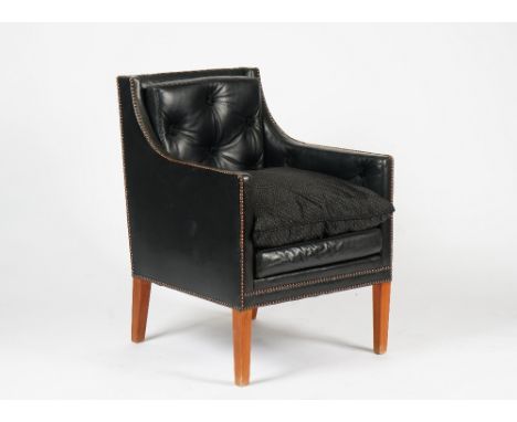 LINLEY; a green leather upholstered Nelson chair with buttoned tufting and a Linley branded cushionCirca 2005, 60cm wide; 85c