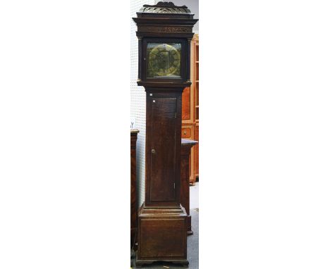 A George II oak longcase clockCirca 1750With pierced caddy topped hood, the 11¼-inch square brass dial, signed 'Blakeway', wi