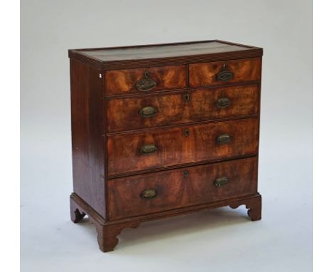 A Provincial oak and walnut chest18th century, with two short and three long graduated drawers, 93cm wide; 97cm highCondition