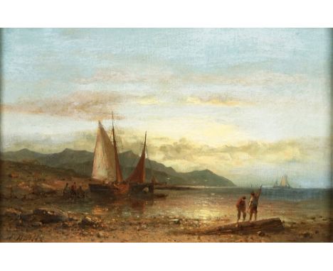 Abraham Hulk Snr (Dutch, 1813-1897)Fishing boats on a beach; and a companion, a paireach signed 'A Hulk' (one lower left, one