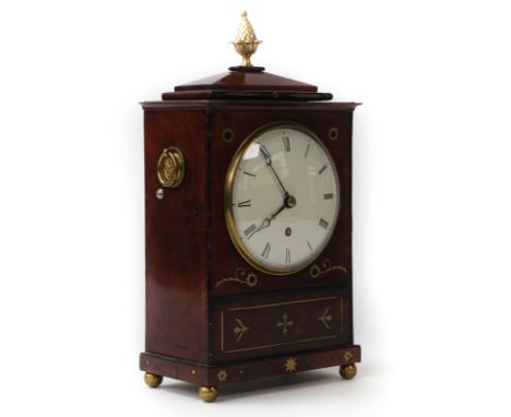 A mahogany and brass inlaid bracket timepieceCirca 1820 and laterThe re-painted 6in white dial with Roman numerals, with a si