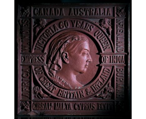 A Queen Victoria Commemorative Terracotta Wall PlaqueBy Stanley Brothers, 1897The central medallion with a portrait bust of Q