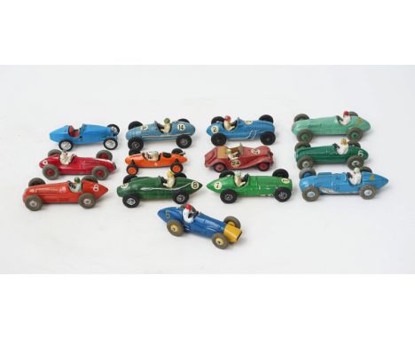 Thirteen toy model race carsIncluding seven by Dinky Toys, four by The Crescent Toy Co and two others (13)