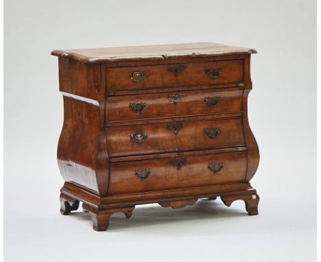 A Dutch inlaid figured walnut bombe four drawer commodeLate 18th century, 88cm wide; 80cm highCondition report:- 54cm deep