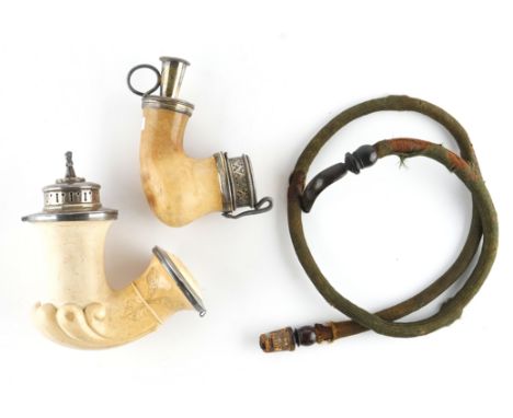 A MEERSCHAUM PIPE WITH ENGLISH SILVER-GILT MOUNTS (2)Makers mark probably for Joseph Ash I, London 1810The plain bowl with hi