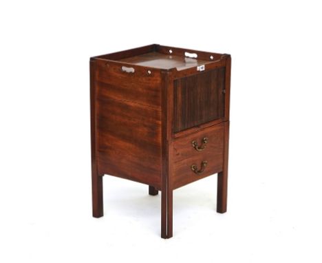 A mahogany tray top night commode18th century, with tambour panel, 44cm wide; 73cm high