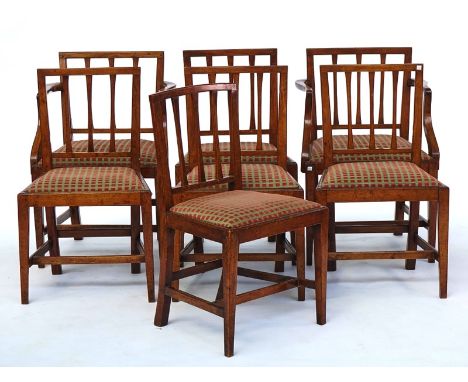 A set of eight George III fruitwood framed square stick back armchairsIncluding a pair of carvers (8)Condition report:Overall