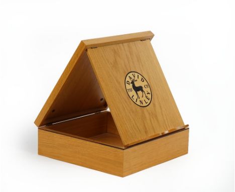 A David Linley Co.; an oak, burr walnut and marquetry inlaid book boxModernWith internal hinged stand, inlaid name and stag32