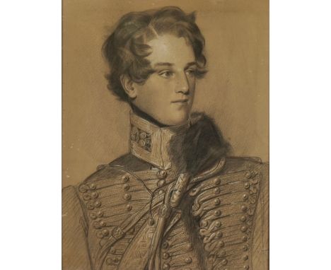 Attributed to George Richmond (British, 1809-1896)Portrait of a young officer, bust length, wearing Hussar's uniformpastel61 