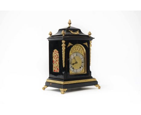 A German gilt-metal mounted ebonised quarter-striking bracket clockBy Winterhalder &amp; Hofmeier, Late 19th CenturyThe silve
