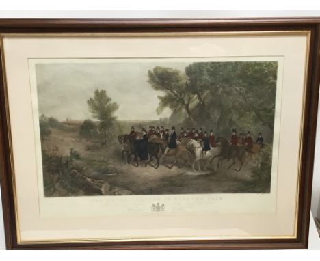 Victorian hand coloured engraving after R. B. Davis by F. Bromley - The Royal Cortege In Windsor Park, published by A. J. Isa