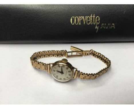 Ladies' 9ct gold Corvette wristwatch with manual wind movement on 9ct gold braceletCondition report: Currently running althou