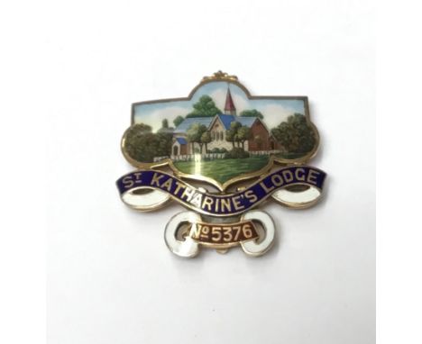 Good quality yellow metal and enamel Masonic Jewel St. Katherine's Lodge No.5376. Measures approximately 37mm.Condition repor