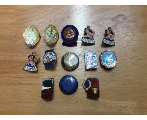 Vintage Butlins badges selection including Clacton 1939 (x3), Clacton 1946 staff badge, Clacton Champagne and air, holiday cl