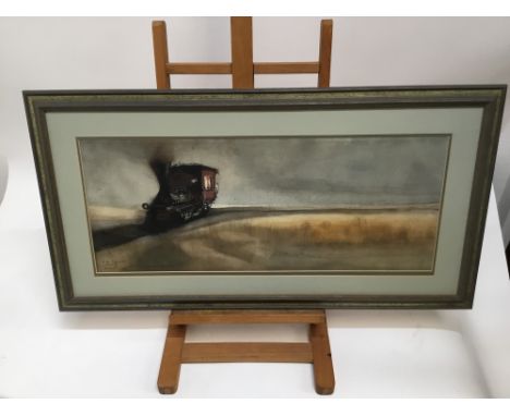 Frederico Moroni (1914-2000) watercolour - Steam engine near Ravenna, signed, titled and inscribed, in glazed frame, 26cm x 6