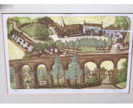 GlynnThomas (b. 1946) group of three coloured etchings - 'Chappel Viaduct', 'Railway Walk', 'Dog Roses', the first 20 x 32cm 