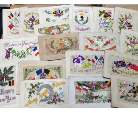 Collection First World War silk post cards ,some sent from the front in France (40+)