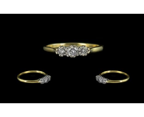 18ct Gold Three Stone Diamond Ring, set with round brilliant cut diamonds, claw set, fully hallmarked.  Ring size W.