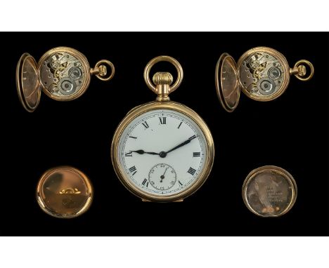 Antique Period Gold Filled Open Faced Keyless Pocket Watch, guaranteed to be of 2 plates of gold with composition between and