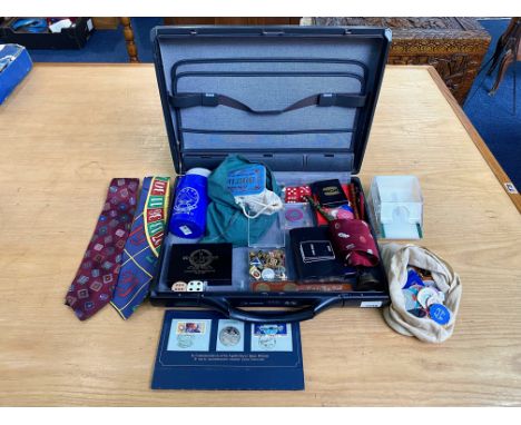 Case of Casino Related Items, comprising a bag of assorted casino chips, from various casinos, approx. 40 in total, together 