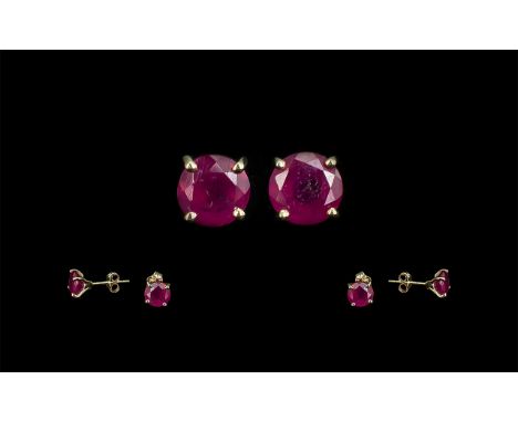 Ruby Solitaire Stud Earrings, a single, round cut, rich red ruby, set in 9ct gold, to each earring, with post and push back f