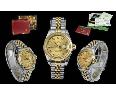 Rolex - Oyster - Date-Just Perpetual Chronometer 18ct Gold and Steel Ladies Wrist Watch. Model No 69173/62523, Watch No L4461
