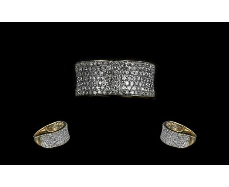 Ladies 9ct Gold Attractive Diamond Set Band Ring, marked 9ct to shank.  The diamonds of good colour and clarity, good sparkle