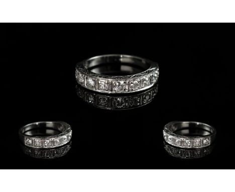 18ct White Gold - Attractive Diamond Set Half Eternity Ring. Marked 18ct to Interior of Shank. The Round Diamonds of Good Col