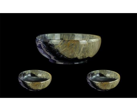 Blue John Gems Stone Bowl, made from landscape vein Blue John, with certificates stating item belonged to a private collector