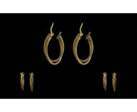 Pair of 9ct Gold Hoop Earrings By Goldsmiths Jewellers. In As New Condition, With Goldsmiths Box &amp; Outer Box. Weight 2 gr