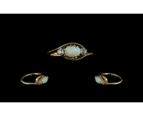 Edwardian Period Ladies 18ct Gold Attractive Opal &amp; Diamond Set Ring.  Full hallmark to interior of shank Birmingham 1902