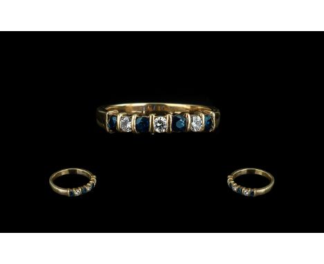 14ct Gold Attractive Sapphire & Diamond Set Ring, full hallmark for 14 ct to shank.  Sapphires and Diamonds of excellent colo