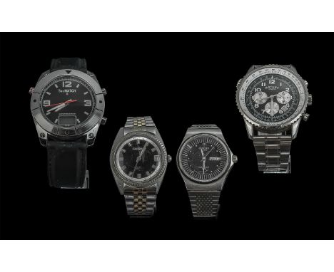 Four Gent's Wrist Watches, comprising a Rotary Men's Chronograph Stainless Steel Bracelet Watch, with black face and subsidia