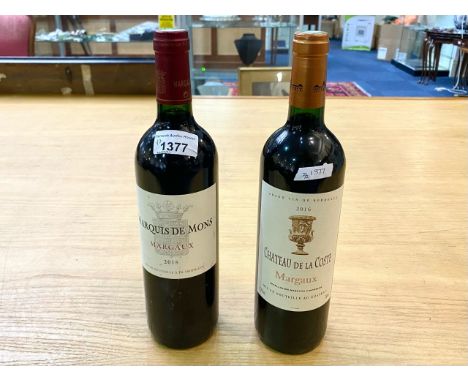 Two Bottles of Quality Red Wine, comprising Marquis de Mons Margaux 2015, and Chateau de la Coste Margaux 2016.