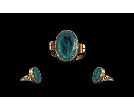 14ct Gold Attractive Single Stone Aquamarine Set Dress Ring, excellent setting, Gold 583 stamped to outside of shank.  Ring s