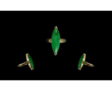 18ct Gold Quality Green Jade Set Single Stone Ring, full hallmark for 750 - 18ct to interior of shank; superb quality jade co