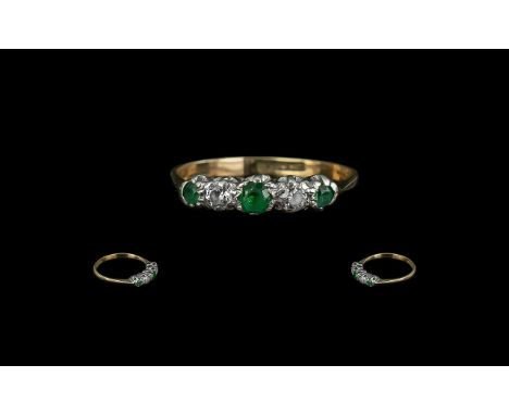 Ladies 9ct Gold Attractive Emerald & Diamond Set Ring, marked 9ct to shank.  Ring size P.  Weight 1.8 grams.  Shank and setti