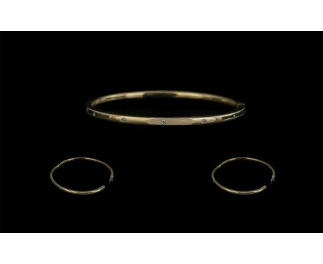 Ladies 9ct Gold &amp; Diamond Set Bangle From Goldsmiths Jewellers. In As New Condition. Hallmarked for 9ct. Diamond Weight 0