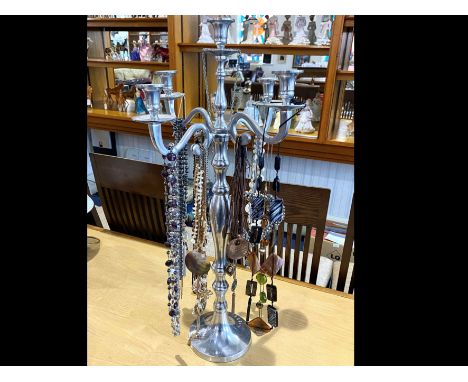 Tall 30" Candelabra Displaying Quality Costume Jewellery - large candelabra used as a jewellery holder, displaying assorted c