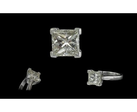 2.78ct Single Stone Diamond Ring, Princess Cut Diamond Set In Platinum, Four Claw Setting. Estimated Diamond Weight-Shank Sta