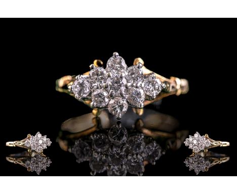 Ladies Attractive 18ct Gold Diamond Set Dress Ring. Full Hallmark to Interior of Shank. The Brilliant Cut Round Diamonds of E