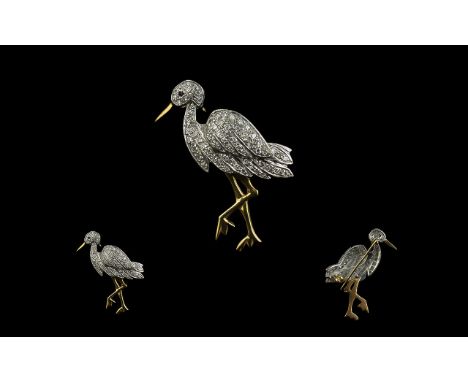 18ct Diamond Set Peacock Brooch realistically modelled pave diamond set body with ruby eye height 43mm unmarked tests 18ct