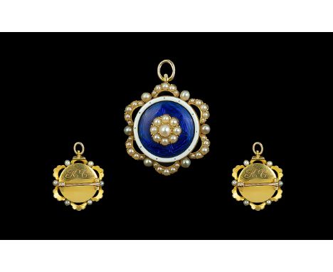 Antique Period Superb Quality &amp; Exquisite 18ct Gold &amp; Enamel Pearl Set Pendant Brooch.  Beautiful craftsmanship, circ