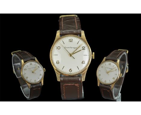 Gerrard Perregaux 14ct Gold Cased Mechanical Wind Wrist Watch, circa 1960's, features white enamel dial, gold markers, second