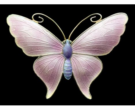 Beautiful &amp; Elegant Silver &amp; Lilac Enamel Butterfly Brooch. Size Approx 6 by 3 cms. Excellent Craftsmanship. Hallmark