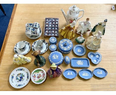Collection of Assorted Porcelain including a quantity of Blue Jasper Wedgwood, including trinket boxes, pin boxes, etc. Toget