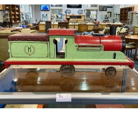 Large Scratch Built Victorian Wooden Model Train 1890's. Approx 40'' long, detailed model.