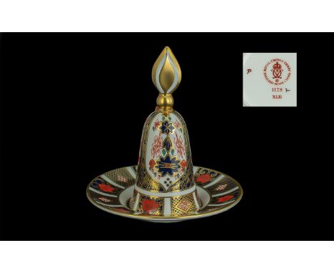 Royal Crown Derby Imari Pattern Single Gold Banded Bell, pattern 1128, date 1983.  Height 4.5" - 11.25 cm.  First quality, mi