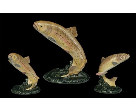 Beswick Hand Painted Fish Figure ' Trout ' Light Brown / Black Base. Model No 1032. Designer A. Gredington. Issued 1945 - 197