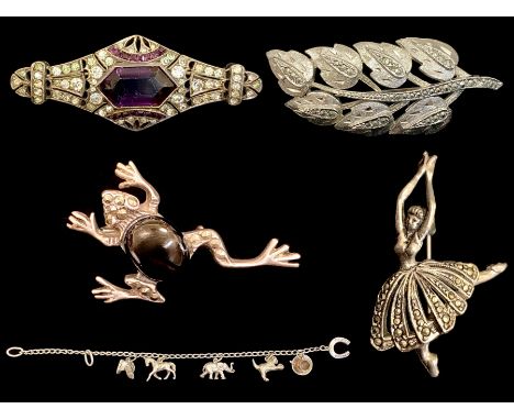 Collection of Silver Vintage Jewellery. Includes a Silver &amp; Marcasite Ballerina Brooch, Silver 925 &amp; Marcasite Frog B